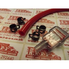 LAMBRETTA FUEL PIPE BY MOOSE RACING 1/4 (6.4mm) x12" RED WITH IN LINE FILTER AND CLIPS