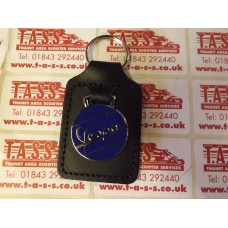 VESPA LEATHER KEY FOB/KEY RING BLUE ENAMEL BADGE